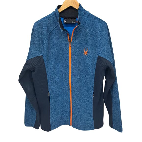 Spyder Stryke Jacket Mens Large Blue Mid Weight Fleece Full Zip + Pockets - Picture 1 of 6